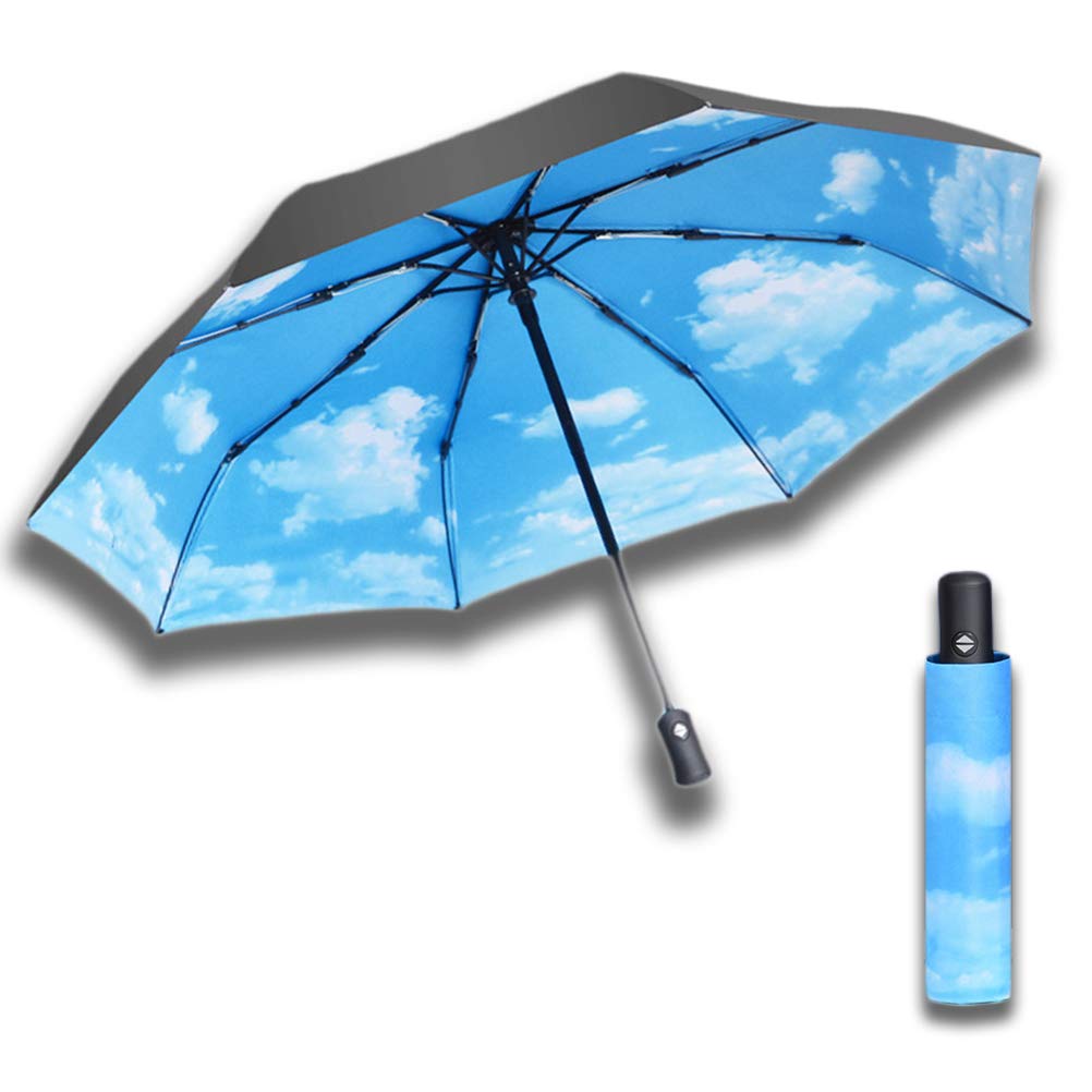 Maibar Sun Umbrella UPF 50 Compact Umbrella Folding Mini umbrella 8 Ribs for Women (Sky Blue)
