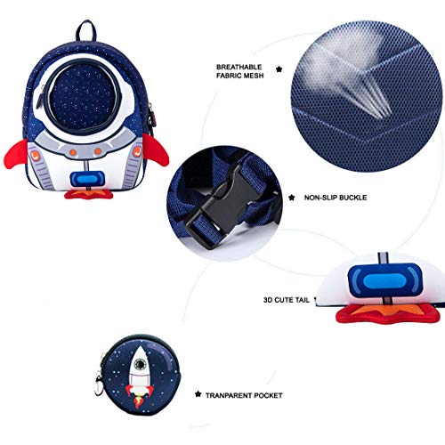 JiePai Toddler Backpack with Safety Harness Leash,Rocket Backpack for Kids Waterproof 3D Cartoon Boys/Girls Backpack,Perfect for Preschool, Daycare, and Day Trips,Age 3-6(Rocket Backpack)