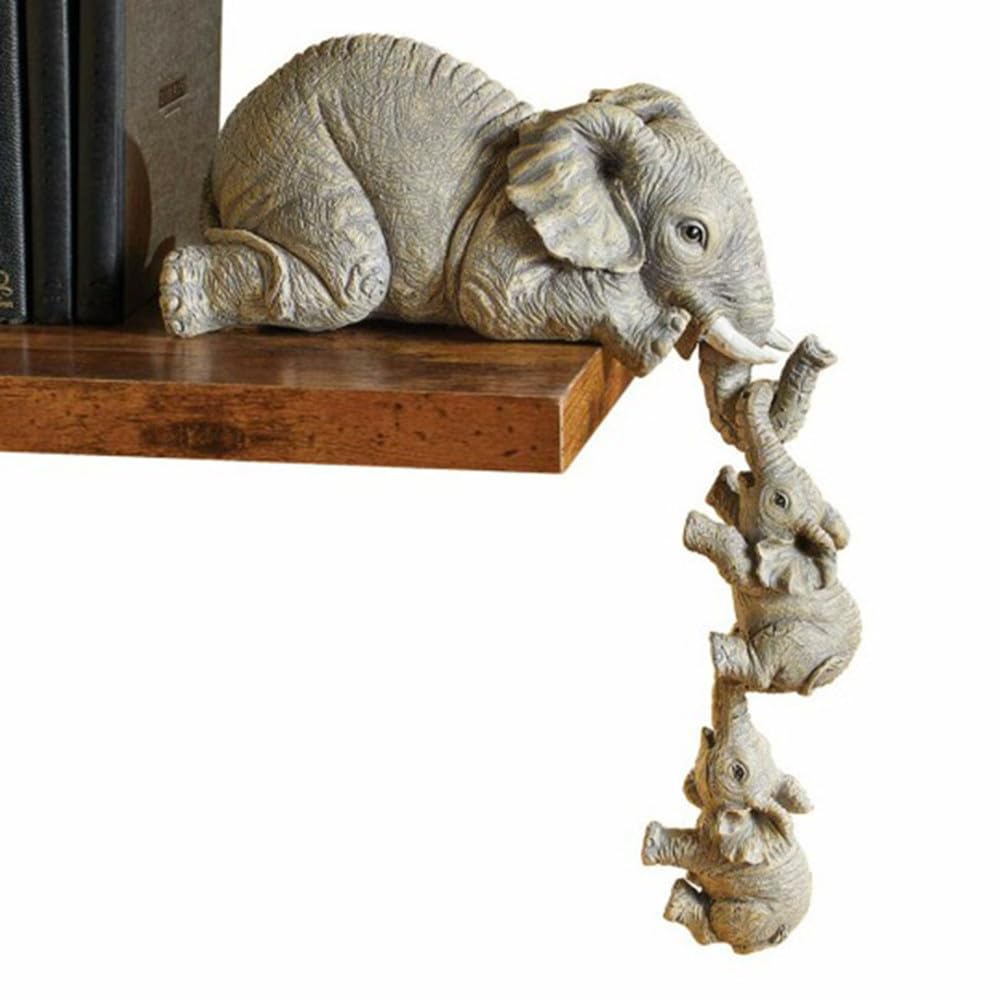 YWHWLX 3Pcs Elephant Shelf Sitters, Mother & Baby Elephants, Mantelpiece Decoration, Resin Figurines for Home Decor