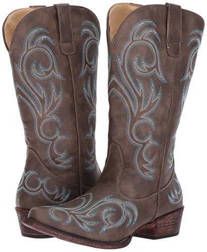 ROPER Womens Riley Embroidered Snip Toe Casual Boots Mid Calf Low Heel 1-2" - Brown - Size 8.5 B