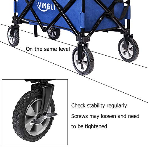 VINGLI Portable Collapsible Utility Wagon,Sturdy Outdoor Folding Garden Sports Shopping Cart, Steel Frame for Beach Park Camping Patio Compact on Wheels Blue