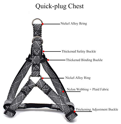 LZYMSZ Dog Harness Adjustable & Durable Plaid Pet Harness,3 Pack(Vest Harness&Bow Collar&Leash) Anti-Twist Dog Leash Set for Small Medium Large Puppy,Perfect for Daily Walking Training Running (Grey)