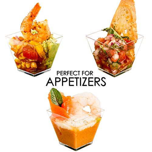 DLux Mini Dessert Cups, Appetizer Bowls & Spoons & Recipe e-Book [Clear Plastic, 2 oz, Square Short, 100 Count] Small Catering Supplies, Disposable Tasting Glasses, Parfait Tumblers, Shooters - Thumbnail 7