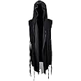 ByTheR Longline Cloak Hood Mens Sleeveless Mesh Cut Off Open Vest Layering Cardigan Streetwear Black