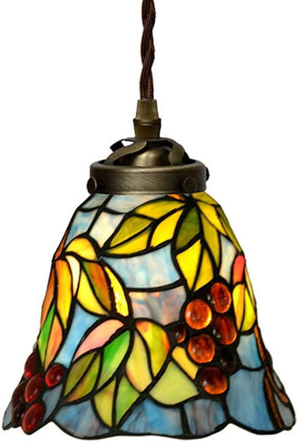 HDCW 6 Inch Mini Pendant Lamp, Tiffany Style Red Grape Stained Glass Lampshade Pendant Light Ceiling Hanging Light Fixture for Corridor Aisle Cafe E27,110-240V