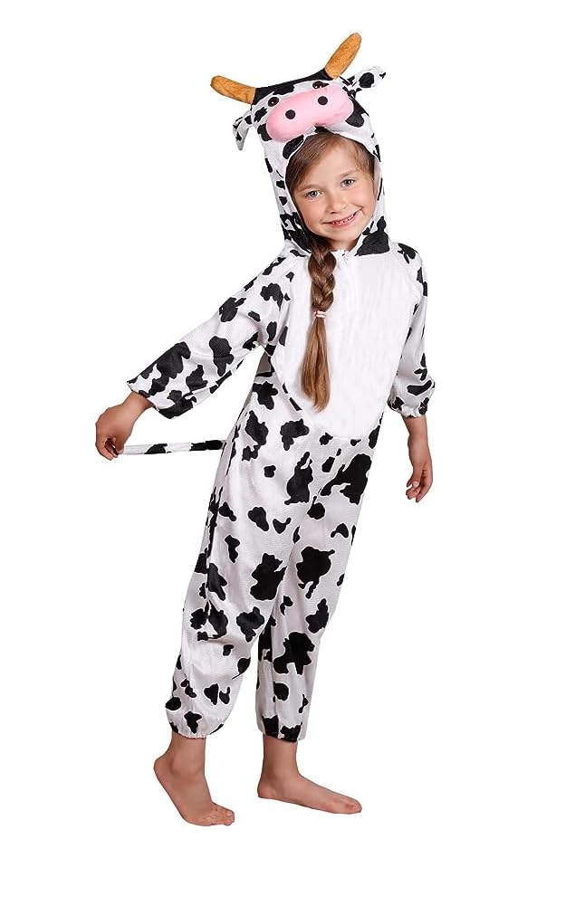 Matissa Kids Animal Costume for Boys Girls Unisex Fancy Dress Party Outfit Cosplay (S (For kids 31.5" - 35.5" tall) Cow)