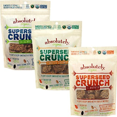 Absolutely Organic Gluten-Free Superseed Crunch Variety Pack (Original, Cinnamon, Toasted Coconut) Certified Kosher - OU 4.5 oz - 3 pack