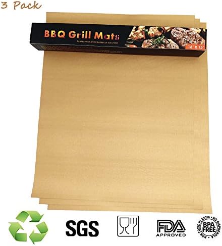 Copper Grill Mat (Set of 3), Non-stick and Reusable BBQ Grilling Mats, Cooking or Baking Heavy Duty Mats - 16 x13 inches