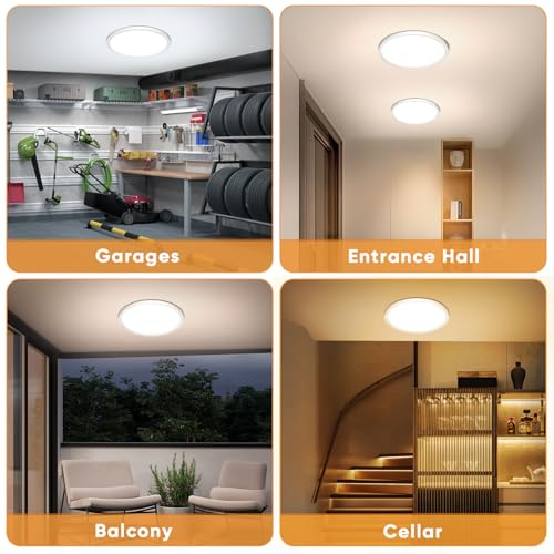 NIBSHOOM Ceiling Light with Motion Sensor, 3000K/4000K/6500K 24W IP44 Waterproof Ceiling Light, LED Ceiling Light with Radar Sensor for Hallways, Stairs, Garage, φ30 cm