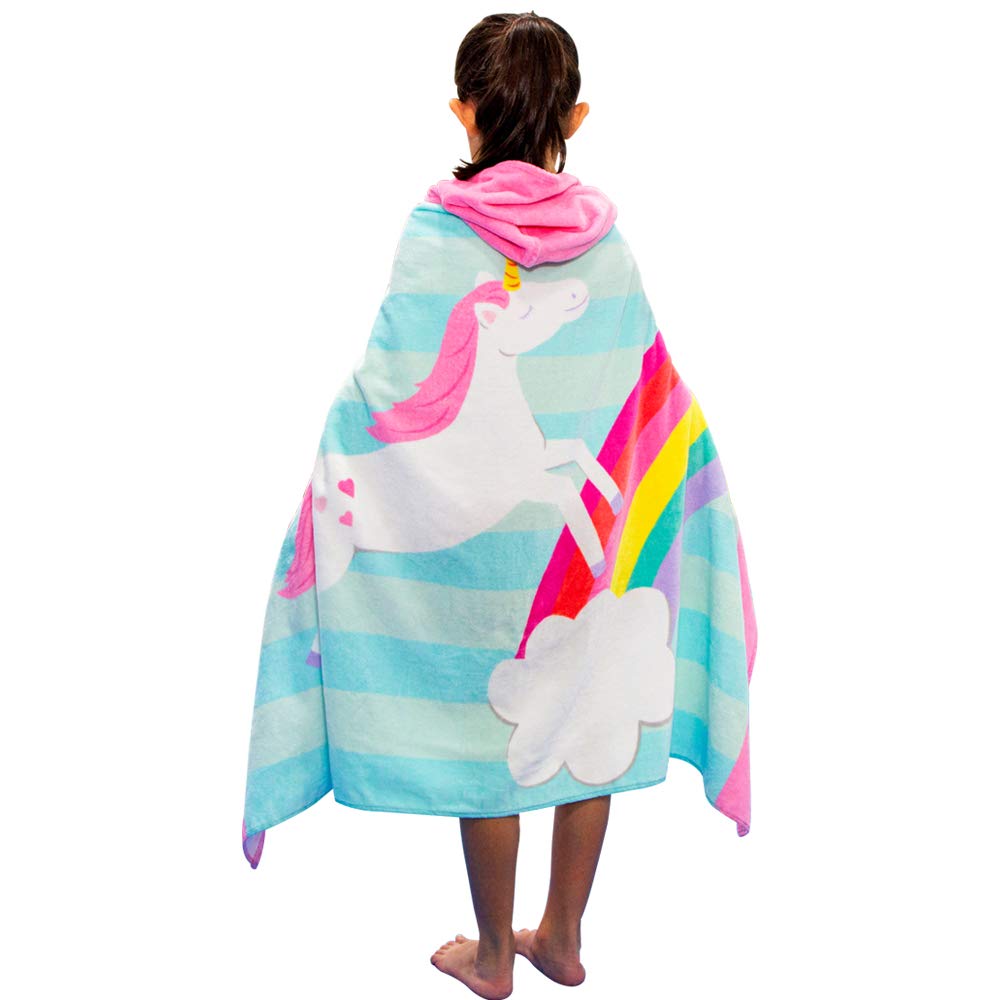 ele ELEOPTION Children's Bath Poncho, 100% Cotton,Beach Swimming Children's Bathrobe, Absorbent, Quick Drying, Soft Hooded Bath Towels for Boys and Girls 2-8 Years (White Horse),76x127 cm