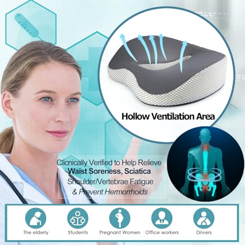TERRIFI Donut Pillow Hemorrhoid Tailbone Cushion - Gel Seat Cushion for Long Sitting, Office Chair Cushion to Relieve Sciatica, Hemorrhoid Pillow Cushion for Tailbone Pain