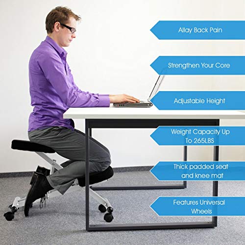 USA_BEST_SELLER Adjustable Height Ergonomic Kneeling Chair Rolling Padded Seat Perfect for Relieving Back and Neck Pain & Improving Posture