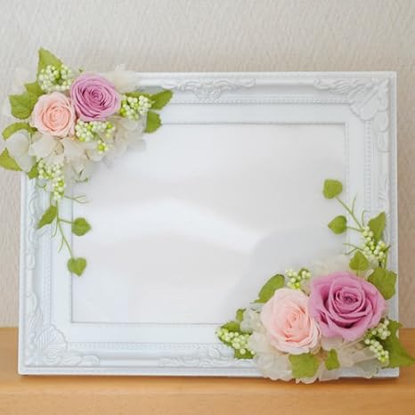 Amazon Co Jp プリザーブドフラワー フォトフレーム ブライダルピンク 写真立て フリースクラップ ボックス入り ホーム キッチン