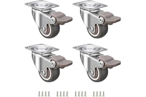 JGJC 1 inch Casters Set of 4, Rubber Small Caster Wheels for Furniture, Heavy Duty Mini Castors with Brake, Durable Low Profile Locking Furniture Casters, No Noise Top Plate Swivel Wheels