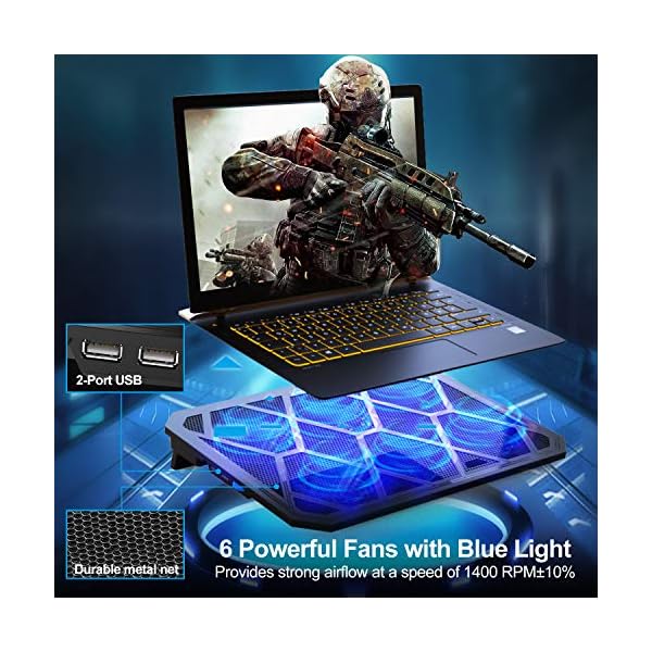 TECKNET-Laptop-and-Notebook-Cooling-Pad-6-Fans-Laptop-Cooler-at-1400-RPM-and-Blue-LED-fits-up-to-19 TECKNET Laptop Cooling Pad Laptop Cooler with 6 Ultra Quiet Cooling Fan at 1400 RPM Rapid Cooling, Adjustable Height…