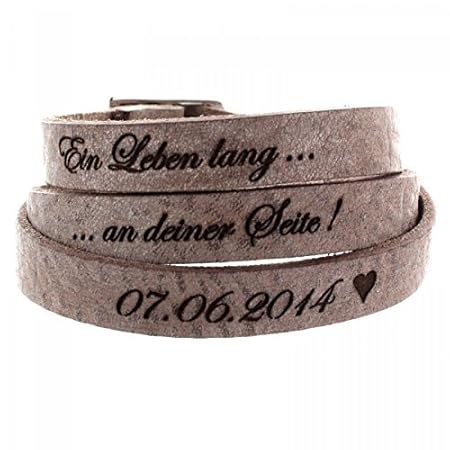 Geschenke 24: Personalisiertes Wickelarmband Leder mit Gravur in Wood - 6-fach verstellbarer Armschmuck aus Echtleder - Leder