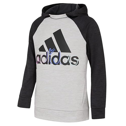 adidas Girls' Event Mélange Hoodie, Black Heather, 2T in Oman