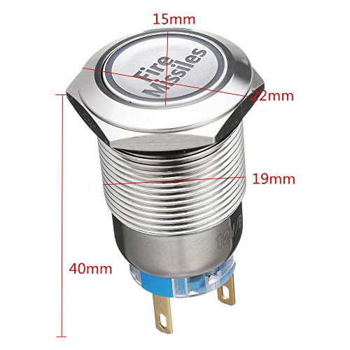E Support 12V Car Vehicle Red LED Light Headlight Push Button Metal Toggle Switch 19mm Fire Missiles