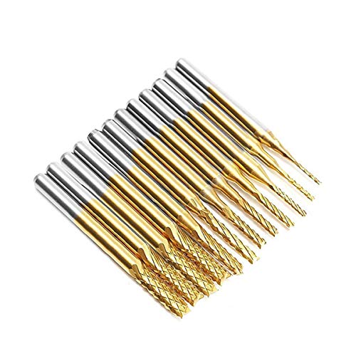 12 pcs Titanium Nose End Mill, AFUNTA 0.8-3.17 mm Engraving Bits CNC Rotary Burrs Set Tool Coat Carbide End Mill PCB Mould Plastic Fiber Carbon Hardwood, 1/8'' Shank