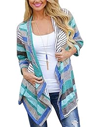 BISHUIGE - Kimono de manga 3 4 para mujer con estampado a rayas y parte frontal abierta, diseño de cardigan suelto