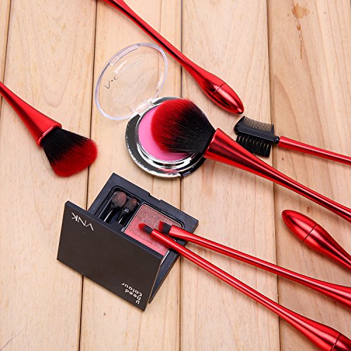 Red Goblet Makeup Brushes Set, 10pcs Professional Face Brush with Holder for Foundation Eye Makeup Concealer Mascara Contour Lip Cosmetic Powder Vanity Synthetic Brush Tools Kit for Women