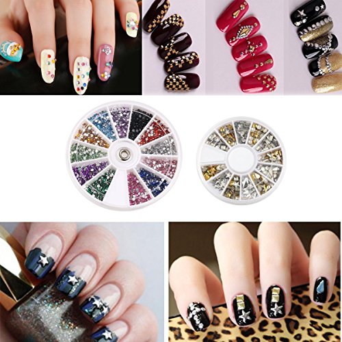 Nail Art Kit Includes 30 Nail Striping Tape with 2 Dispensers 5 Dotting Pens 15 Nail Art Brushes 1 Box Of 12 Colors Nail Rhinestones And 1 Box Of 3D Sliver/Gold Nail Art Studs (Nail Art Kit)