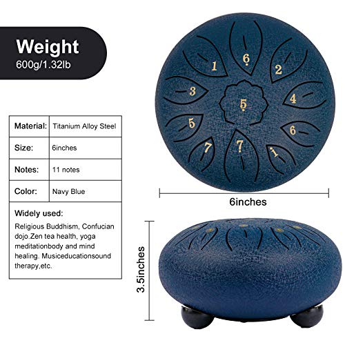 Steel Tongue Drum 11 Notes 6 Inches, Hang Drum Healing Drum Instrument