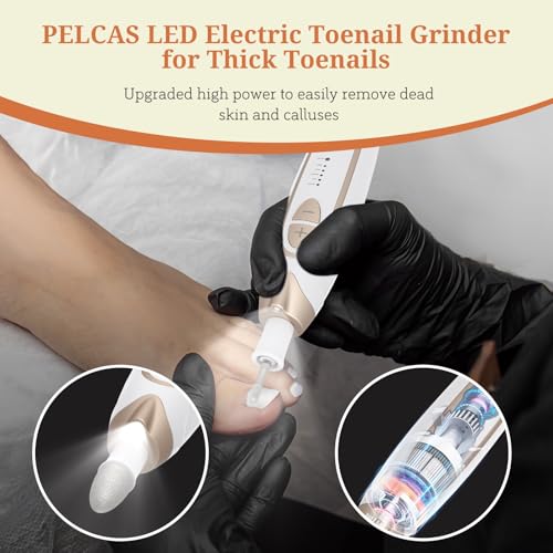 PELCAS Electric Nail Sander 45000RPM, Cordless Nail File with 5 Speed, LED Light, Manicure Pedicure Kit for Thickened, Gel, Acrylic and Natural Nails