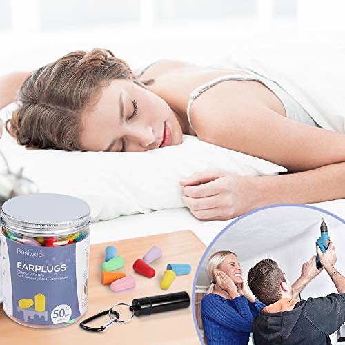 50 Pairs Ultra Soft Foam Earplugs, Bosiwee Memory Foam Earplugs with Carry Case & Carabiner, 30dB NRR Ear Plugs Perfect Fit Noise Reduction Canceling Isolating for Sleeping, Hearing Protection, Work