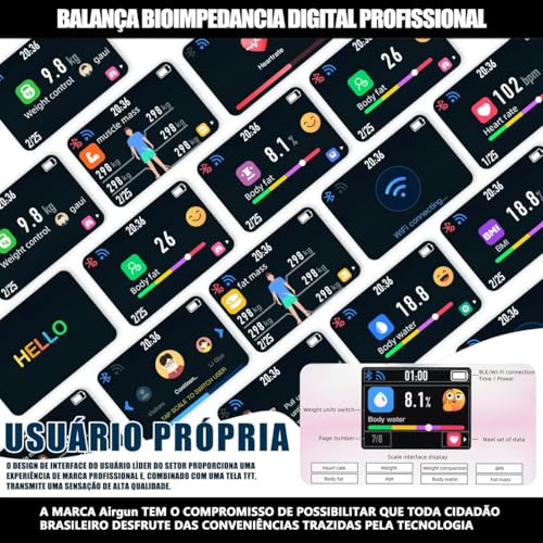Balança Bioimpedância Digital 8 Eletrodos Smart App+tela Tft monitoramento preciso dos dados corporais diários
