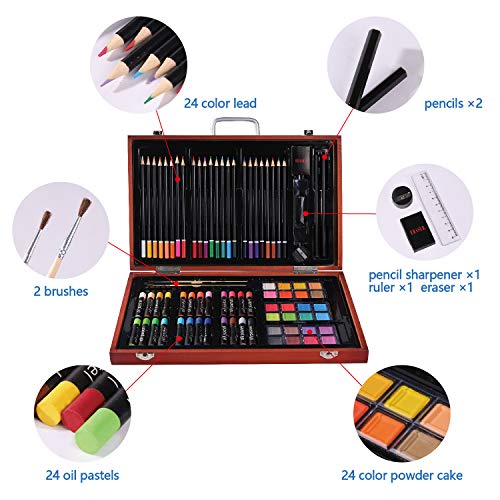 H & B Deluxe Art Set 82-Piece, Portable Wooden Case Art Kit, Kids Art Supplies for Drawing, Painting, for Kids, Teens, Adults Great Gift for Beginner and Serious Artists