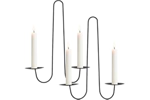 2 Pcs Wall Candle Sconce Holders, Double Armed Wall Hanging Candle Holders, Minimalist Black Iron Sconces for Fireplace, Livi
