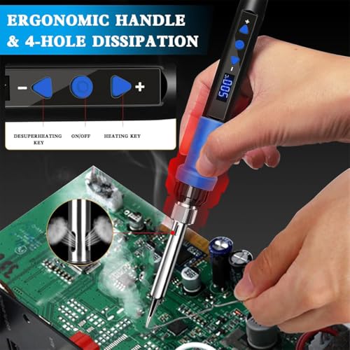 MIKUER Soldering Iron Kit,80W LED Digital Soldering Iron,Portable Soldering Tool Set,Includes 5 Soldering Tips,Solder,Desoldering Pump,Stand,Sponge,Suitable for Welding Circuit Board,Electrical Repair