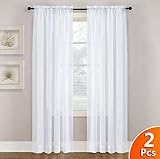 NICETOWN White Sheer Curtains Panels 84 Window Treatment Rod Pocket Sheer Voile Drapes/Yarn for Bedroom (One Pair, W55 x L84, White)