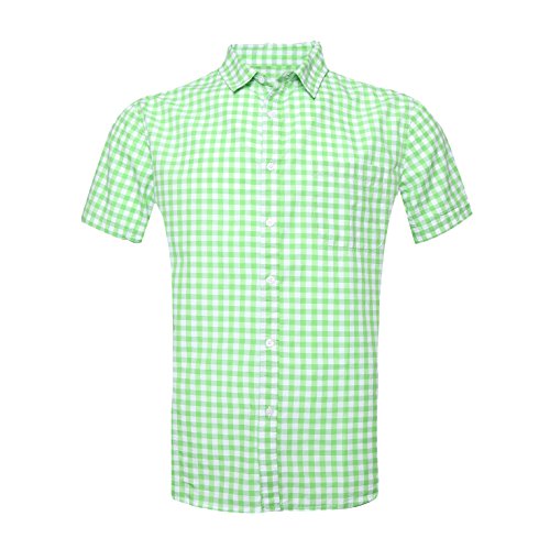 GILBETI Men's Casual Plaid Short Sleeve Button Down Shirts Green XL