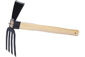 icross-ep Garden Tools 2 in 1 Garden Hoes for Digging Plowing Weeding Transplanting Metal Tools Sturdy Sharp 4 Tooth Rakes Gardening Cultivators and Hoes (15×9.1×3.3 Inches)