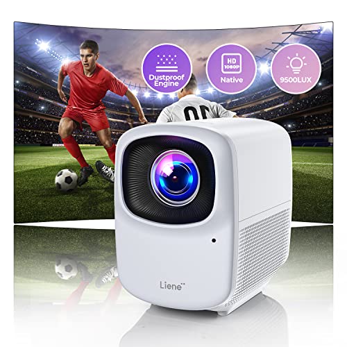 Liene Native 1080P Projector Outdoor/indoor Smart Mini Projector, 400 ANSI 9500 Lumen 4K Supported, Mini Projector with 360 Degree Surround Sound, Dust-Proof, Compatible with TV Stick, iOS, Android