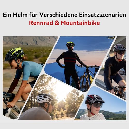 RLQA Bicycle Helmet Men Women MTB Road Bike Helmet with Removable Magnetic Visor & Glasses, Cycling Helmet with 24 Air Slits, LED Rear Light, Riding Helmet Adjustable Coarse