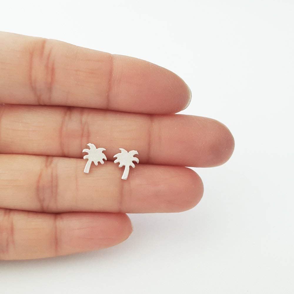 Sterling Silver Simple Palm Tree Stud Earrings Handmade