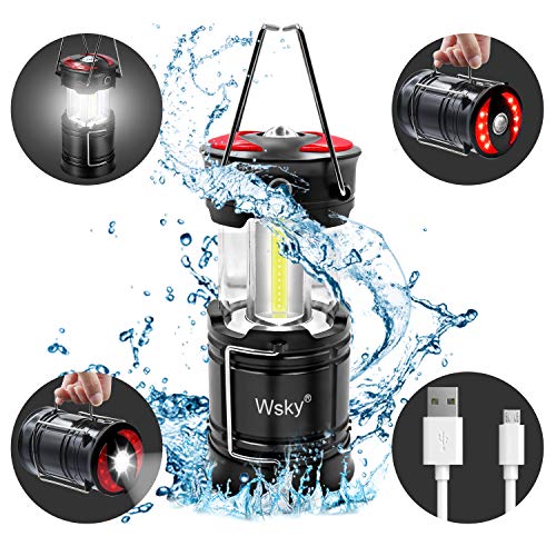 Wsky Led Camping Lantern - Best Rechargeable LED Flashlight Lantern - High Lumen, Rechargeable, 4 Modes, Water Resistant, Handheld Light - Best Camping, Outdoor, Emergency(AA Batteries Not Included)