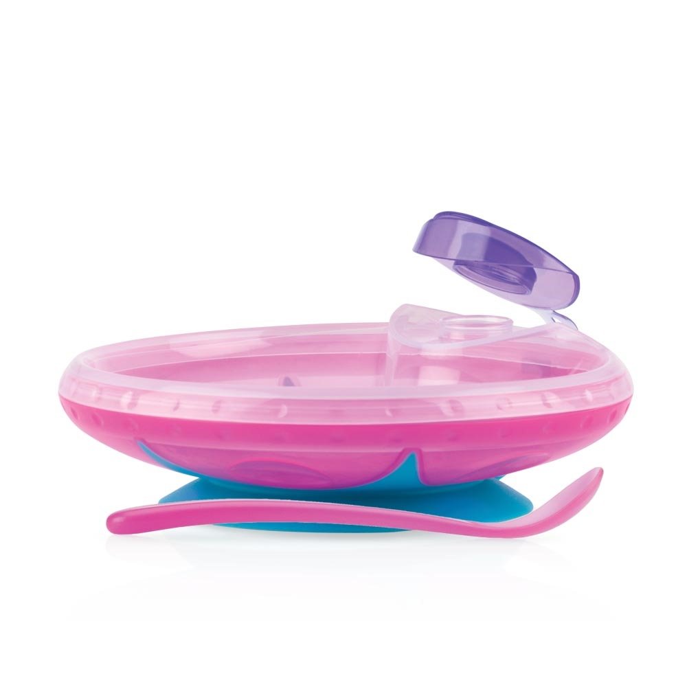 Nuby ID5342PINK – Hot Water Dish with Suction Cup and Spoon 6 m+