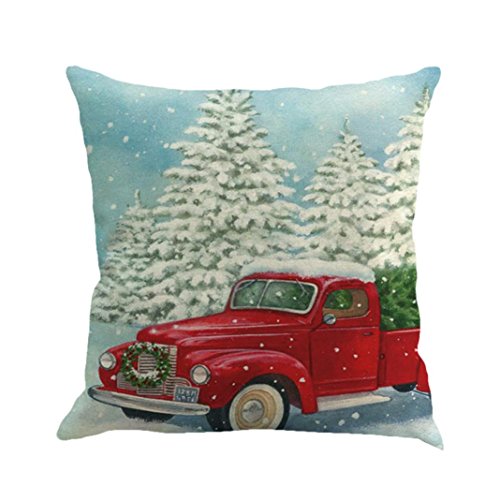 Challyhope Thanksgiving Day Festival Fall Harvest Decorative Pillow Case Sofa Waist Throw Cushion Cover Print Pillowslip (18"x18", Xmas Tree & Car D)