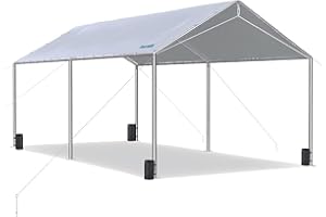 Quictent 10x20 ft Heavy Duty Car Canopy Galvanized Frame Carport Outdoor Party Tent Boat Shelter with 3 Reinforced Steel Cables - Gainsboro