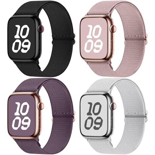 Fullmosa 4 Pack Correa Resistente al Agua Compatible con Apple Watch 40mm 41mm 38mm 42mm(S11 S10), Correa Nylon Elástico Deportiva para iWatch Se 3/2/1 Series 11 10 9 8 7 6 5 4 3 2 1 Para Mujer Hombre