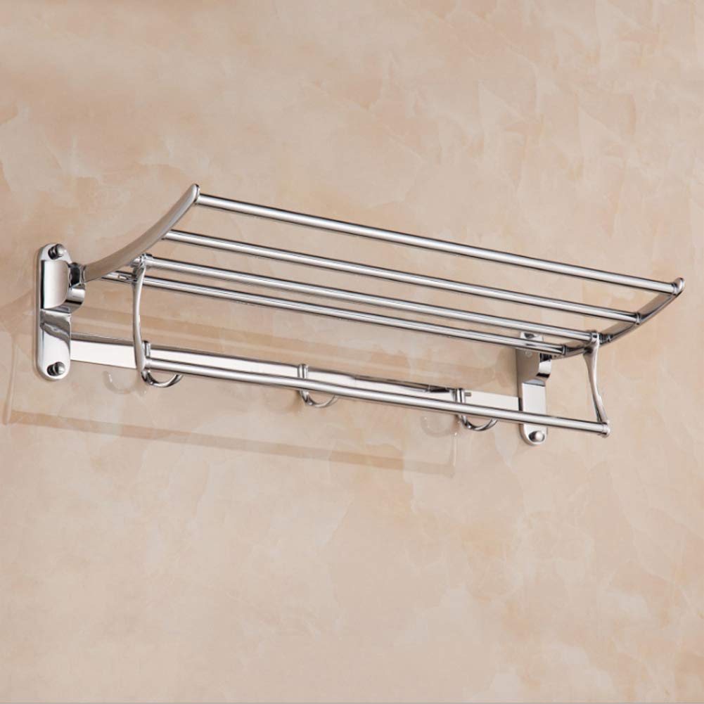Towel Rack Silver Stainless Steel Wall Mounted Punch Hole Installation Folding Towel Shelf for Bathroom Kitchen