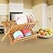 SONGMICS 100% Bamboo Dish Rack Plate，Dish Drying Rack, Collapsible Compact Dish Drainer，18 Slot Collapsible 2-Tier Dish Cup Holder, Folding Utensil Drainer for Kitchen Restaurant UKAB901