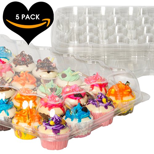 (5 Pack) 24 Cupcake Carrier - High Tall Dome Clear Containers Thick Plastic Disposable Storage Boxes. 2 Dozen Compartments Slots Holder Cupcakes Box Tray Container. Cup Cake Holders By Cakes Of Eden - Thumbnail 6