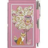 TROIKA The OWL & The Fox – FN1716 – Flip Notes Metal case Including Blank Notepad – Clasp: Silver Ballpoint Pen (Black Refill) – Opening Mechanism – Aluminium – Pink – TROIKA-Original