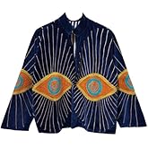 Blue Velvet Evil Eye Jacket, Embroidered Suzani Bohemian Coat