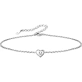 ChicSilver 925 Sterling Silver Initial Anklets for Women Dainty Beach Heart Ankle Bracelet Foot Jewelry-Adjustable Size(with Gift Box)